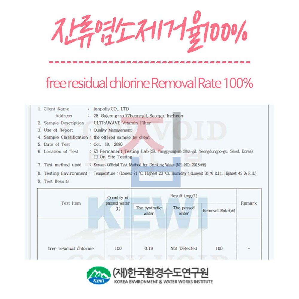 IONPOLIS Chung Su Korea Vitamin C Shower Filter_Chlorine Removal Test Report